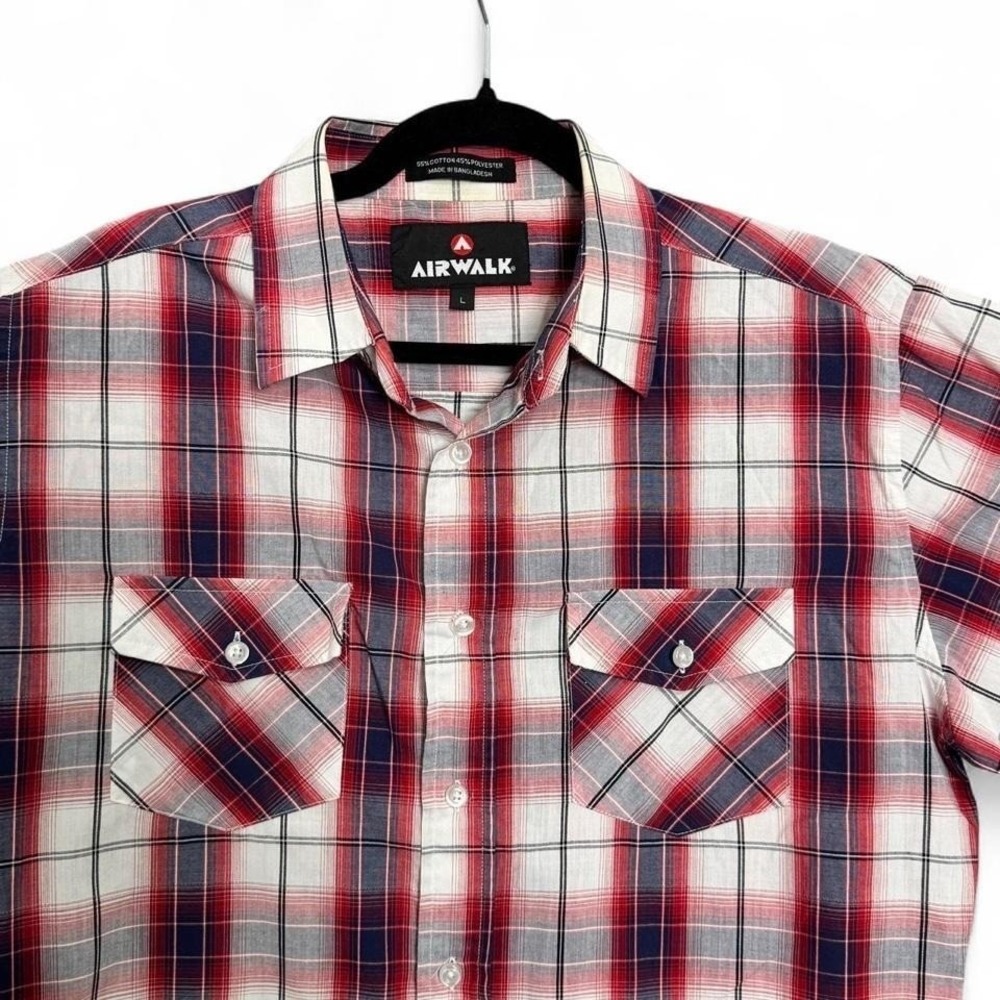 Airwalk‎ Plaid Button Up Sz L Skater Grunge Y2K 90s Streetwear Red Blue Casual